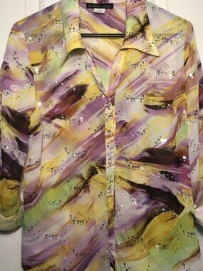 Gloria Lance  Pastel Multicolored Long sleeve Button Down Blouse  size Large